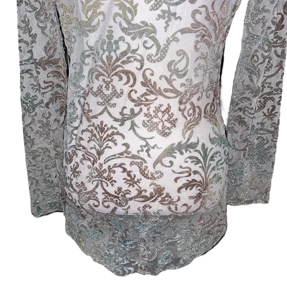 Anthro Aratta Silent Journey Metallic Velvet Velour Semi Sheer Printed Top - S - Picture 8 of 10
